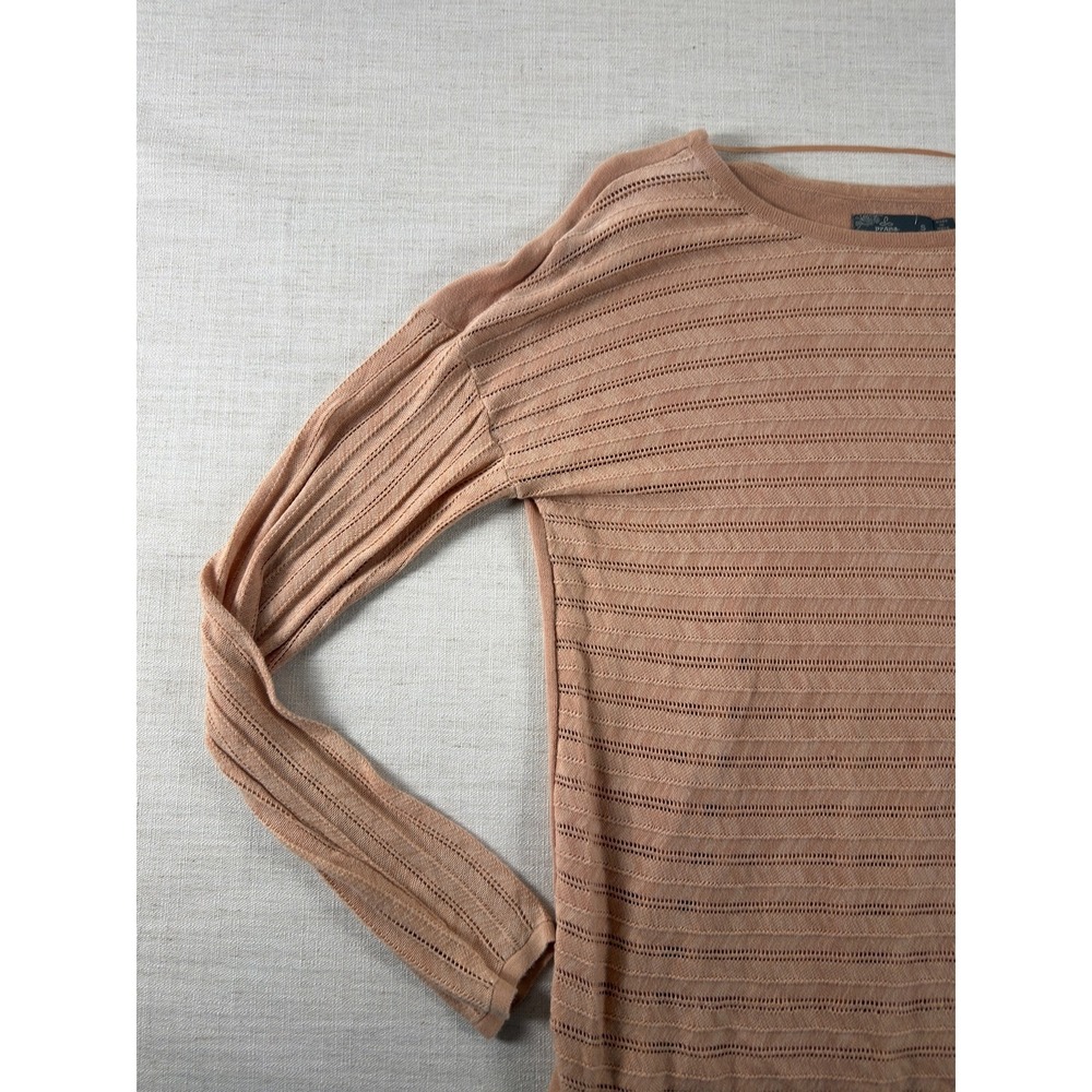 prAna Sweater Womens S Pink Pointelle Open Knit Long Sleeve Relaxed Pullover - Picture 5 of 11